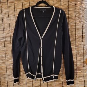 Twentyone Men Black w/Cream Piping Metal Snaps Cardigan